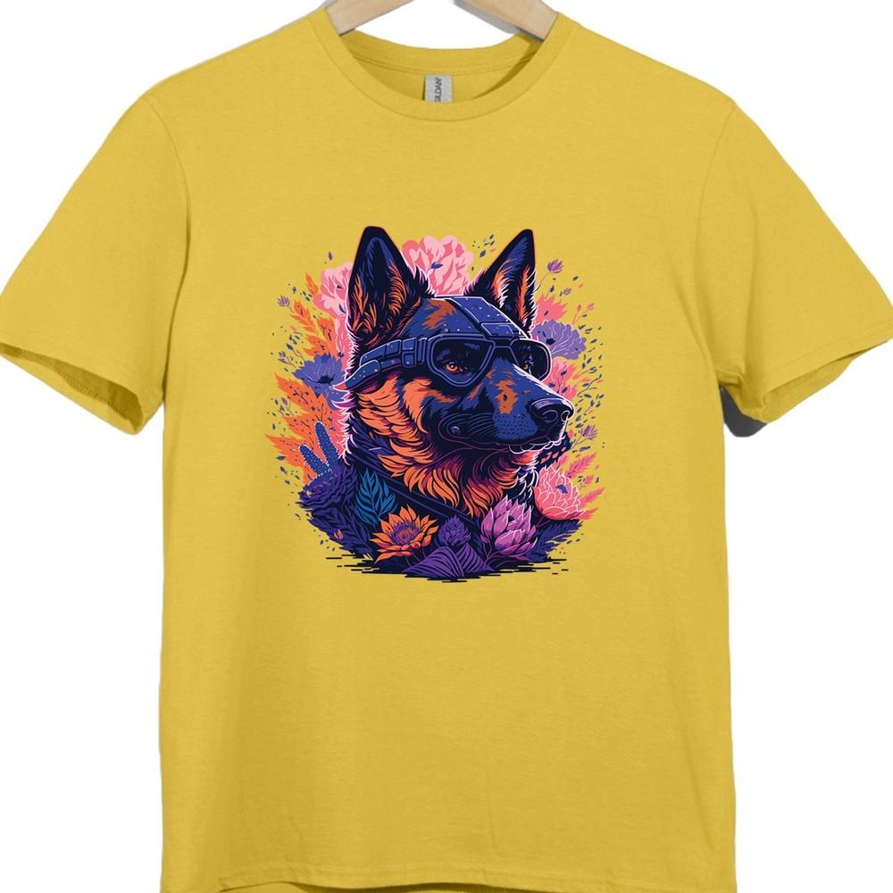 GerUnisex Shepherd Graphic T Shirt Dog with Goggles Colorful Art Design Tee