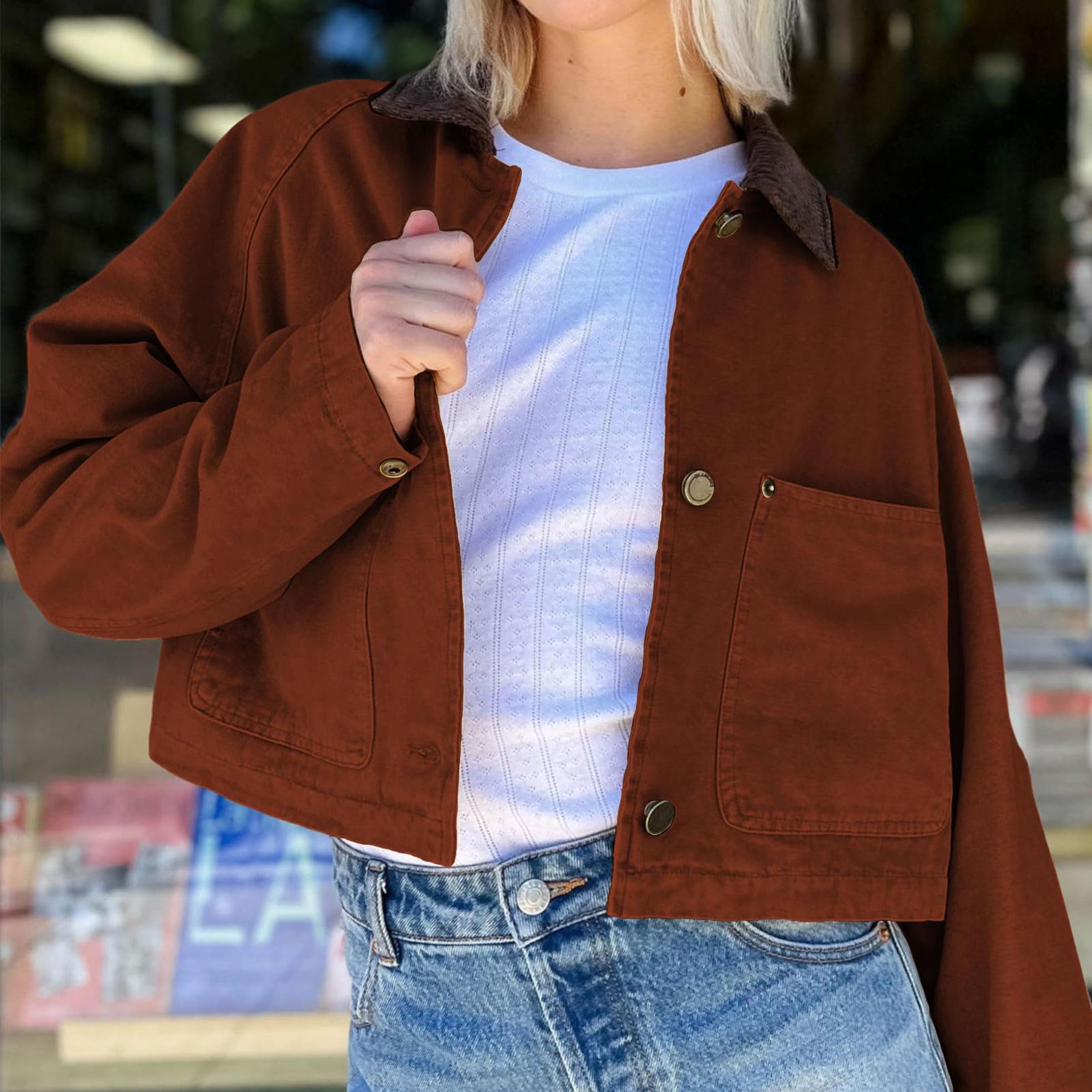 

Women s Loose And Comfortable V-neck Long Sleeved Breasted Color Jacket XL кавовий