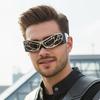 Futuristische Punk-Hip-Hop-Brille für Damen und Herren - Kräftiger geometrischer randloser Rahmen & Verlauf Geeignet für Party, Freizeitkleidung, Hip-Hop,