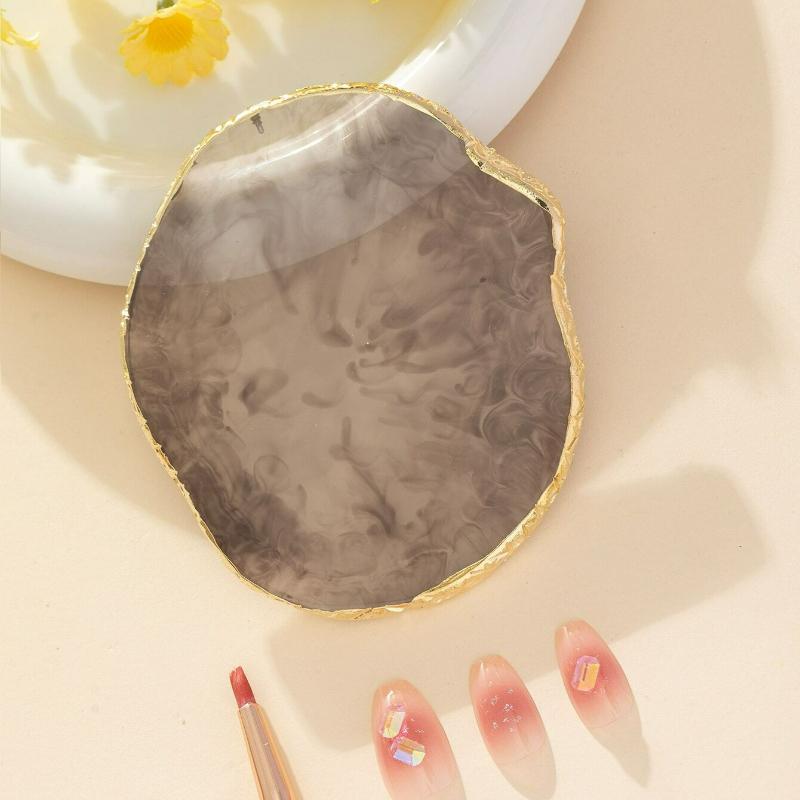 Resin White Nail Art Color Display Plate, Imitation Agate Design Golden Edge Paint Nail Polish Palette Display Board Nail Art Mixing Palette