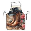 Western Cowboy Boots With Hat And Flowers Apron Chef Cuisine Tablier Bib Kitchen Cleaning Pinafore for Women Men Painting