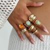 7Pcs/Set Elegant Vintage Colorful Rhinestone Luxury Irregular Rings Set for Women Bohemian Adjustable Ring 2025 New Jewelry
