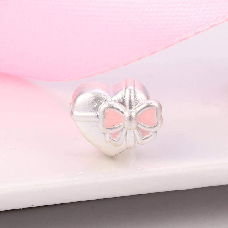 Sterling Silver Pink Bow Heart DIY Braided Rope Beads