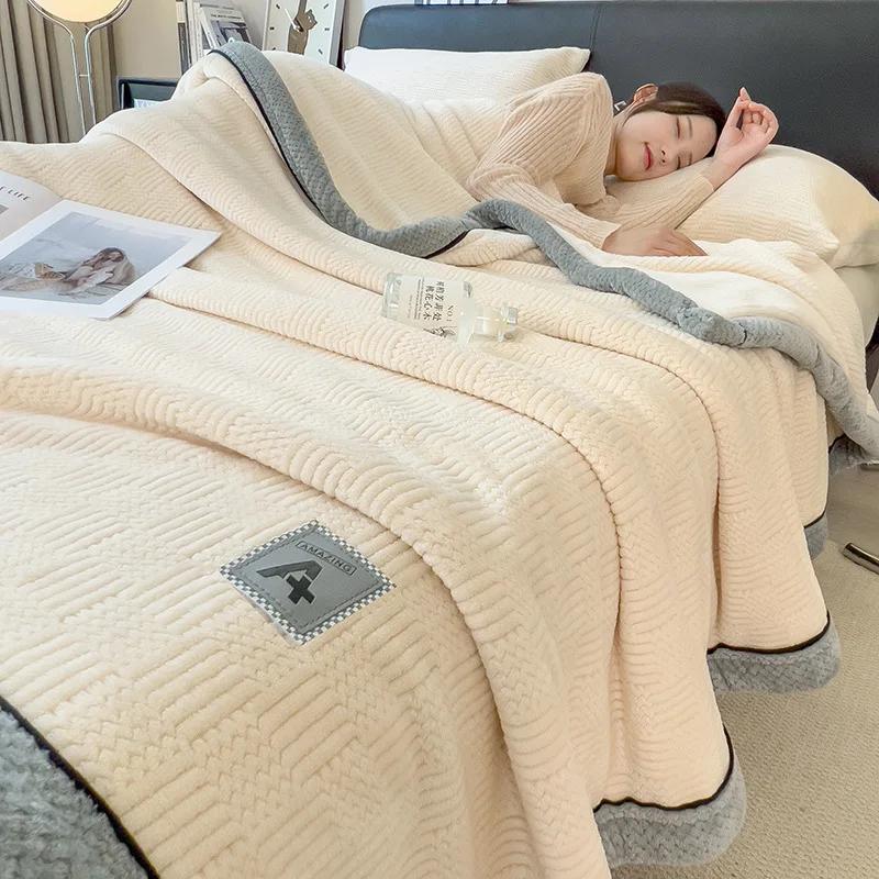 Coral Fleece Flannel Blankets For Beds Solid color Soft Warm Thickened Bedspread Sofa Cover Faux Fur Plaid Blanket For Bed Home