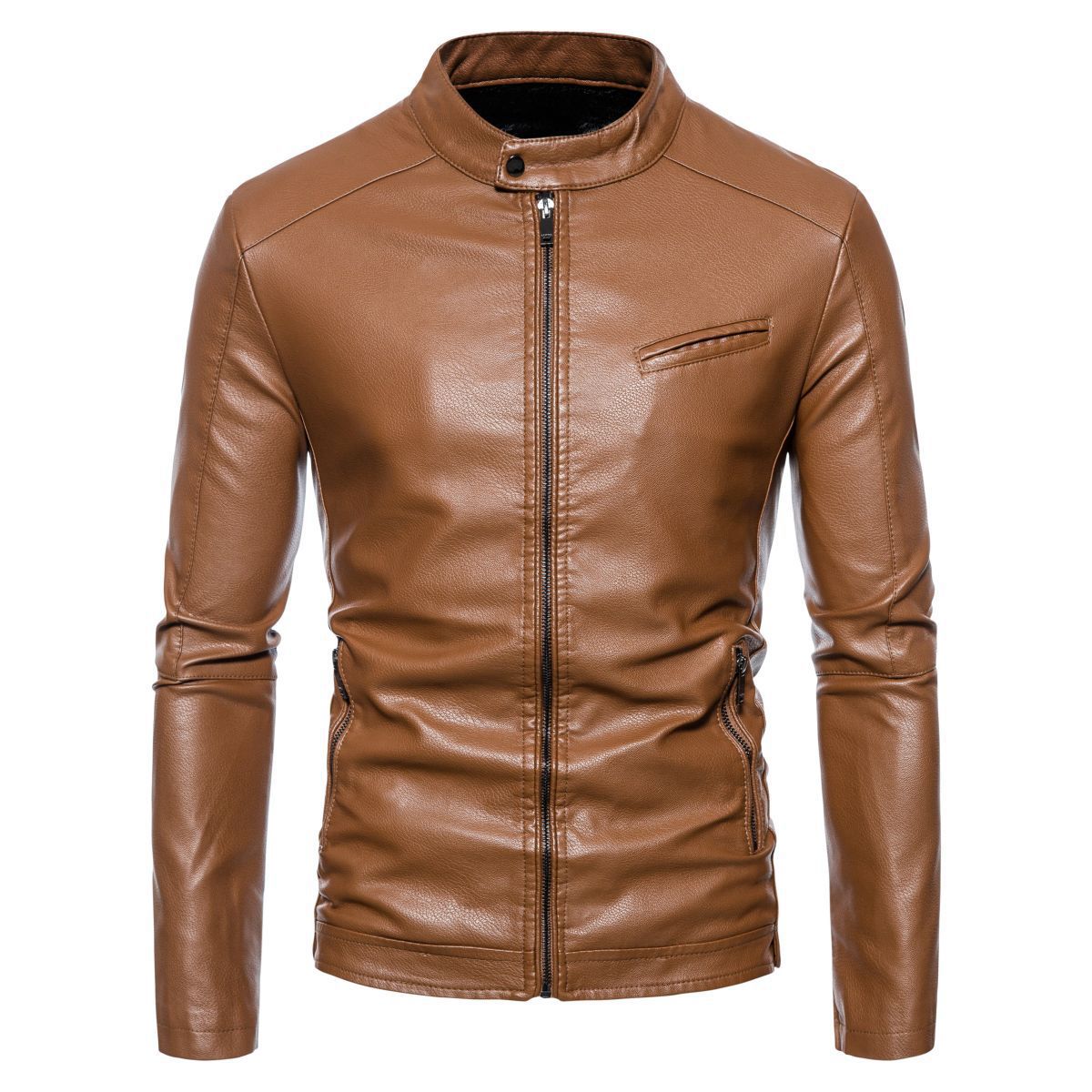 Осенне-зимняя тонкая бархатная повседневная мужская кожаная куртка в корейском стиле — фото 3