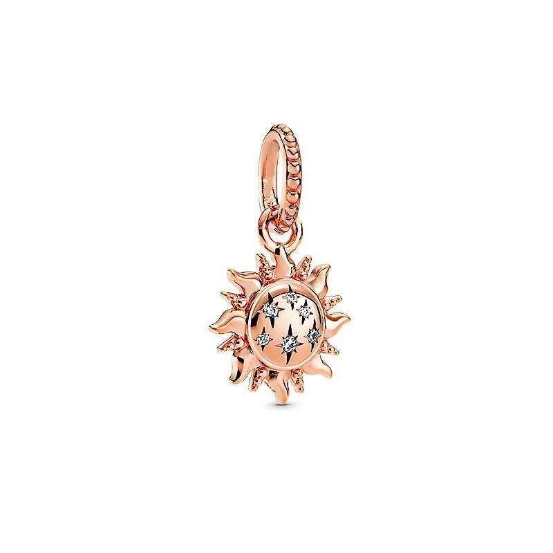Plated Rose Gold Sparkling Pink Air Balloon & Levelled Heart Charm Bead Fit Original Sier Bracelet DIY Jewelry