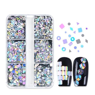 6 Gitter Nagelverstärkung Laser Nagelglitzer Flash Geometrische Muster Nageldekoration Nagelanhänger DIY Maniküre Werkzeuge