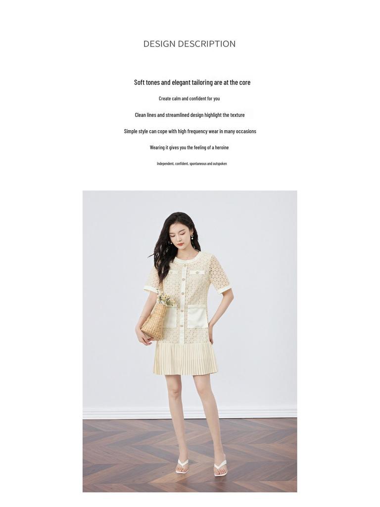 French Quiet Luxury Water-Soluble Lace-Chiffon Pleated Summer Dress