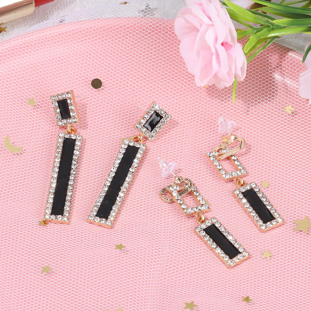 

Black Crystal For Women Dangling Earrings Ear Stud Rhinestone Earring Geometric Drop Earrings