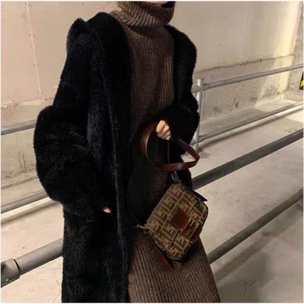 Women's 2025 Winter Hooded Imitation Mink Sweater Coat