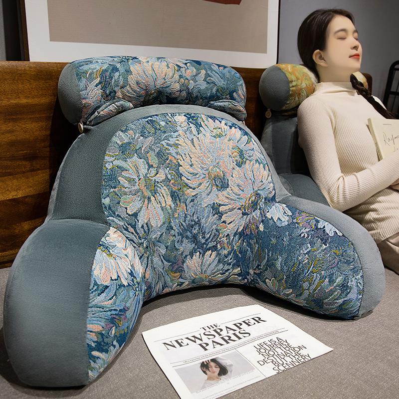 Bedside Reading Playing Sofa Cushion Retro Printing Lumbar Support Large Pads Home Bedroom Office Waist Protection Pillow Removable and Washable