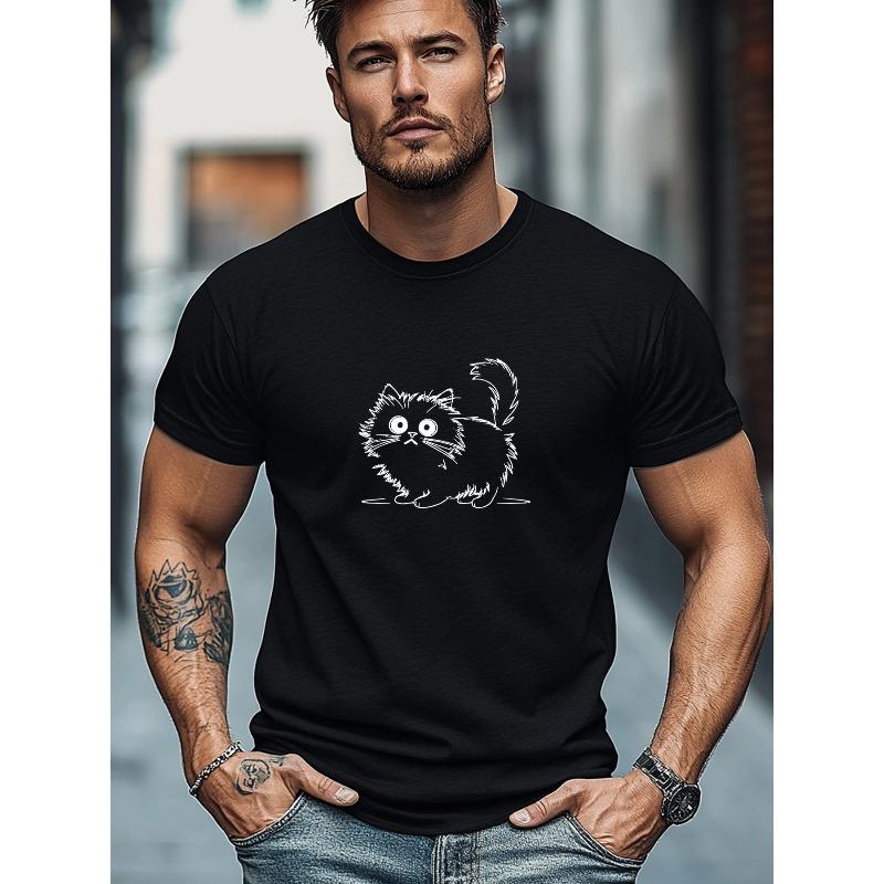 Men'S Summer Casual Short-Sleeve T-Shirt with a Easy Cat Design