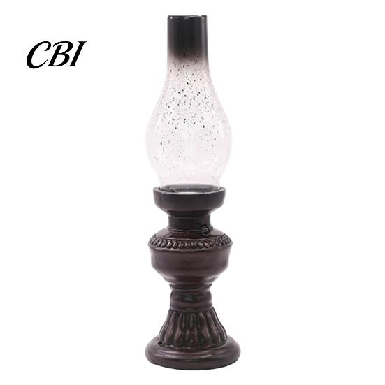 Miniature Oil Lamp Decor Kerosene Resin Candle Holder, Retro Figurine with Smoked Matte Finish Holder Glass Shade & Carved Base, Tabletop for