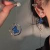 New Blue Crystal Butterfly Long Tassel Earrings for Women Fashionable Individuality Daily Accessory Party  Birthday Gifts