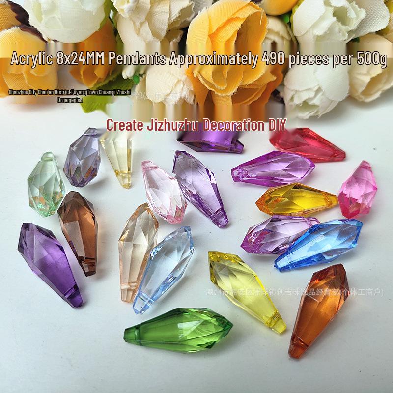 Crystal Pillar Lampshade Beaded Curtain Accessories - 8x24MM Water Drop Transparent Acrylic Loose Beads Pendants