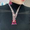 Buy Brass Red Bead Tassel Necklace Online Vintage Elegant Handmade Enamel Cubic Zirconia Dubai Women's Jewelry