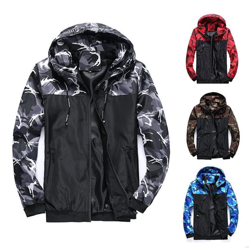 Herren Camo winddichter wasserdichter Mantel mit Kapuze und Reißverschluss, Jacke, Übergröße, M-6XL