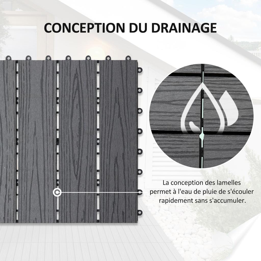 WPC Interlocking Decking Tiles, Pack of 11 Interlocking Patio Paving Slabs, 30 x 30 x 2.2 cm, Grey