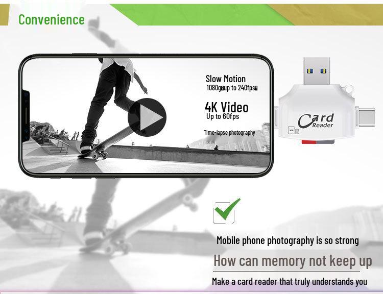 Dual-Port Metal Card Reader for Android, iOS, and Type-C Devices