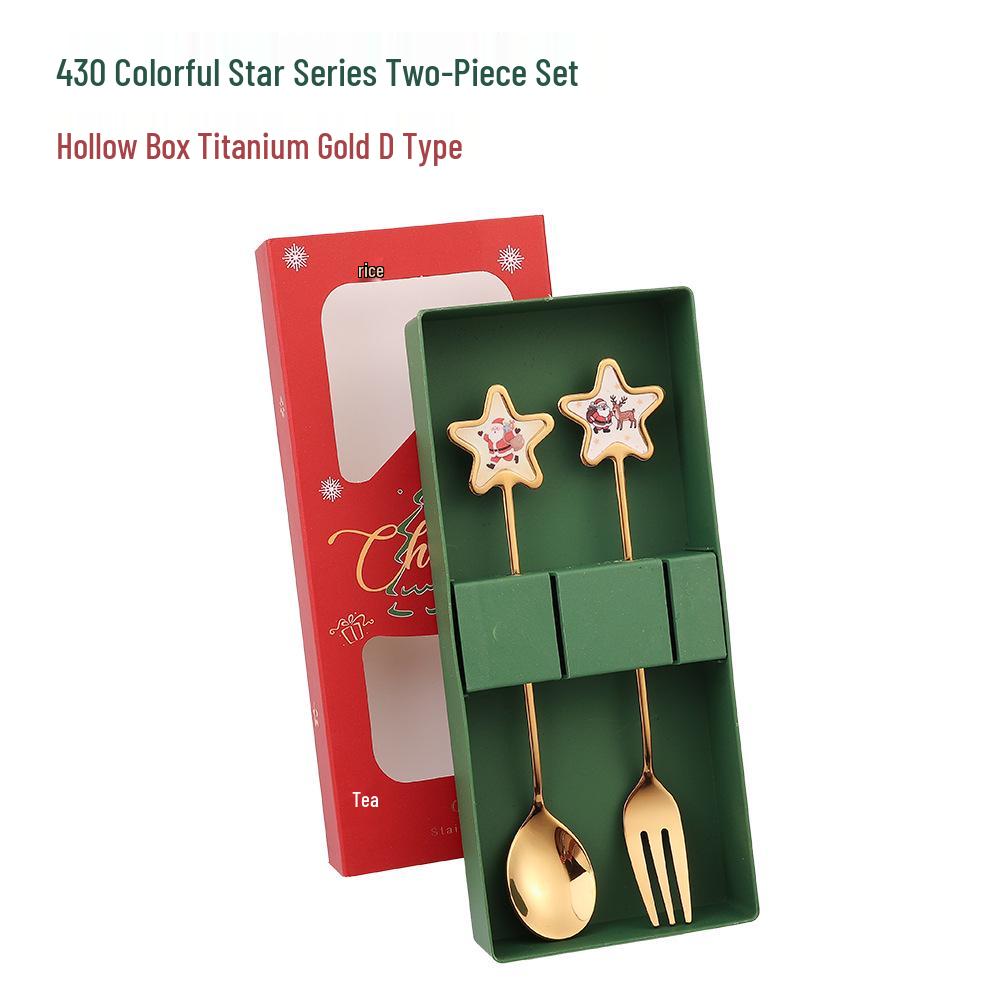 Christmas Cartoon Stainless Steel Spoon & Fork Set – Festive Cutlery with Gift Box