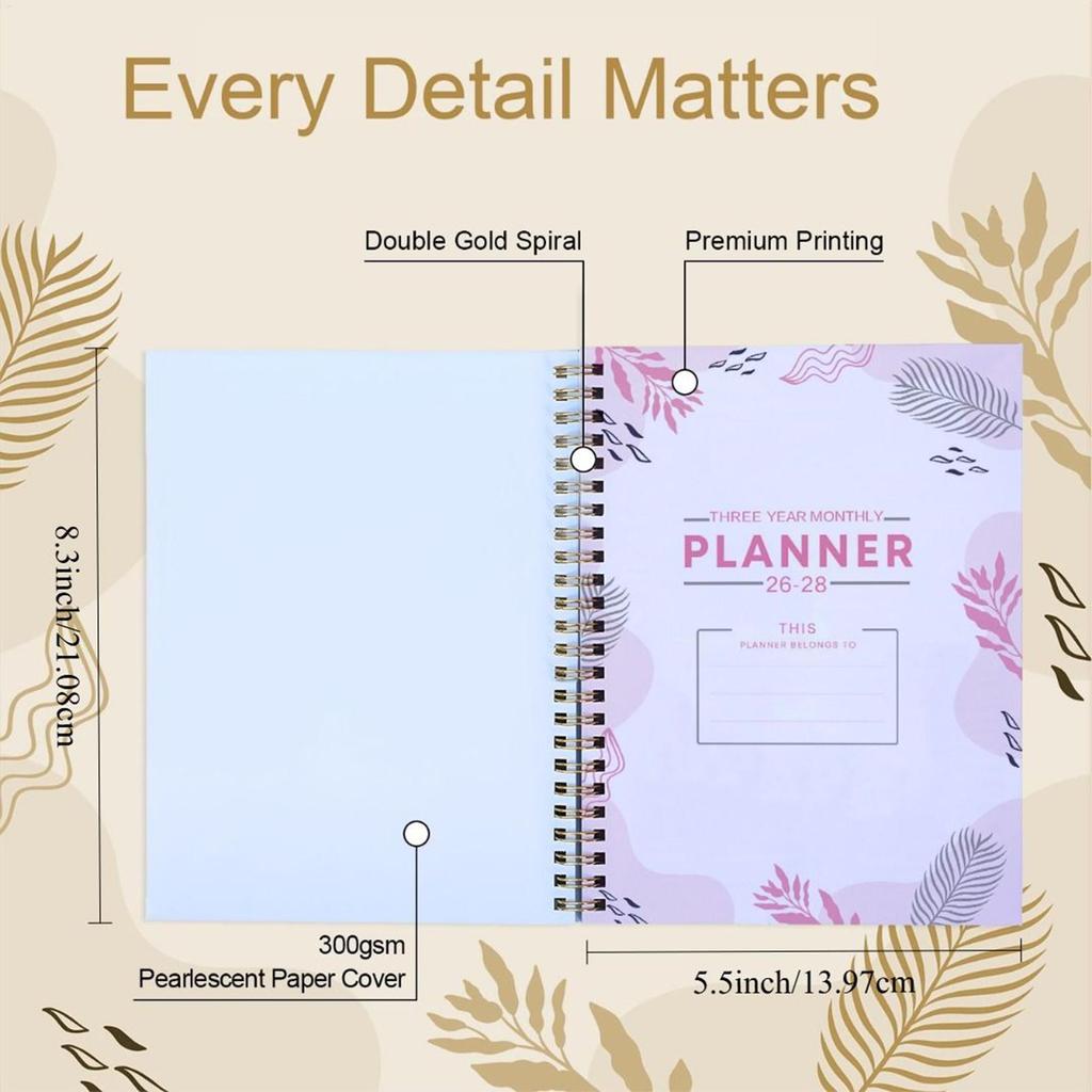 2026-2028 Monthly Calendar Planner With Cow Pattern 3 Year Agenda Journal Notebook For Student Teacher College, Desk Organizer