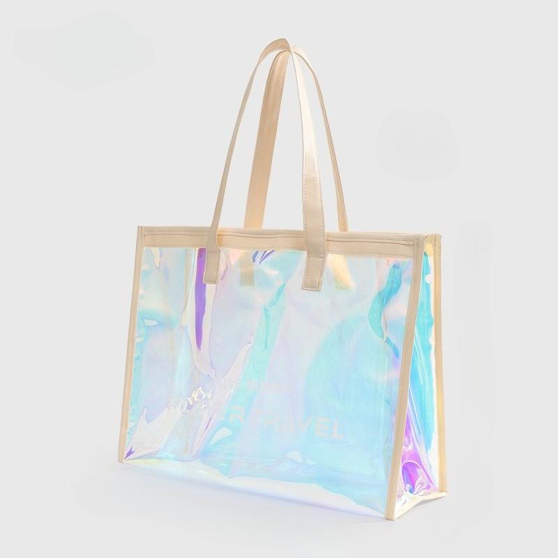 

Colorful Laser Waterproof Swimming Bag Large Capacity Women s Handbag Jelly Bag Versatile Beach Bag Travel Storage Bag Toiletries Bag бежевий