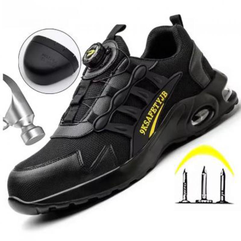 Fashion Rotating Button Safety Shoes for Men Air Cushion Work Sneakers Black Steel Toe Work Shoes Man Tennis Non Slip Protective Shoes