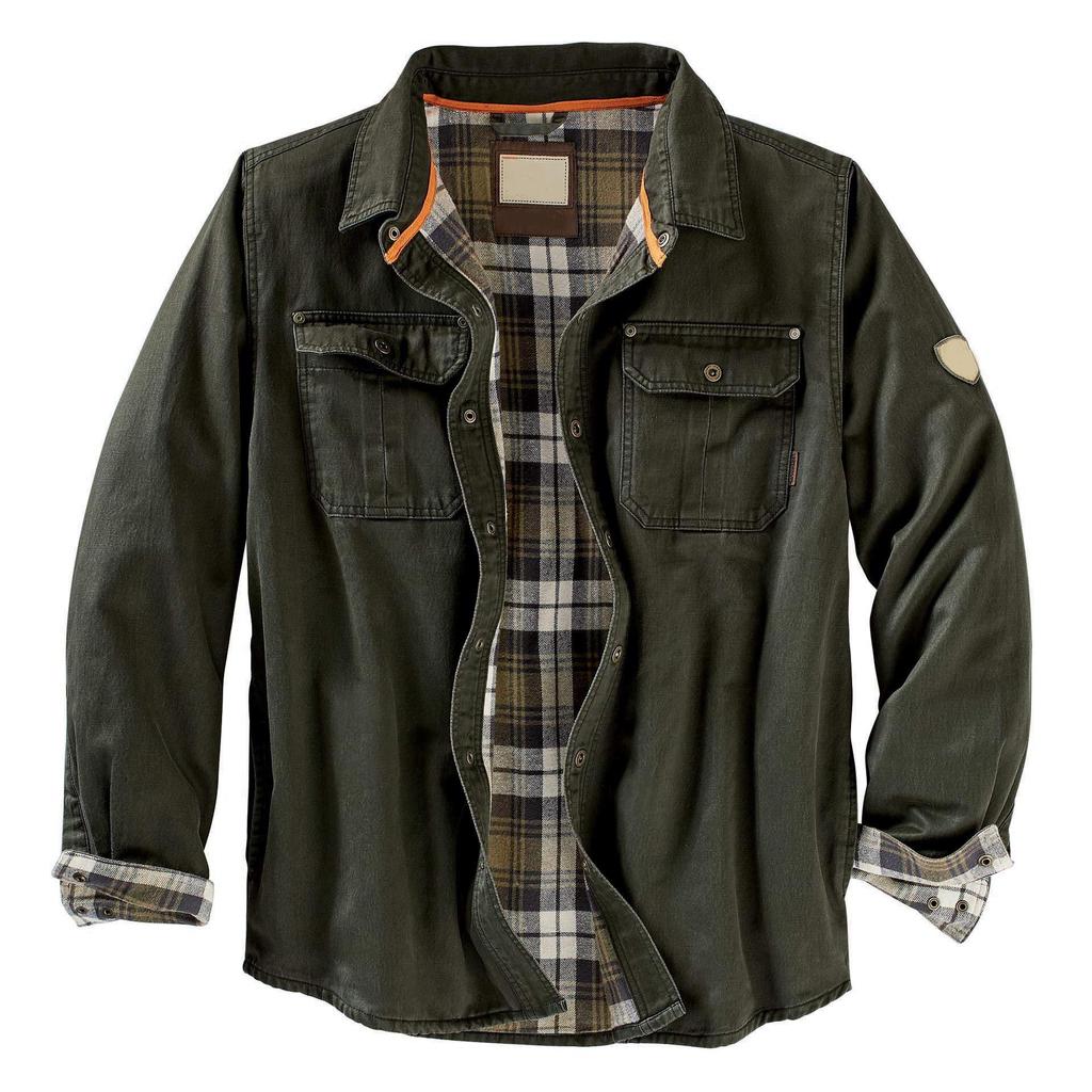 Men's Long Sleeve Casual Plaid Shirt with Button-Down Collar and Chest Pockets, Multiple Color Options