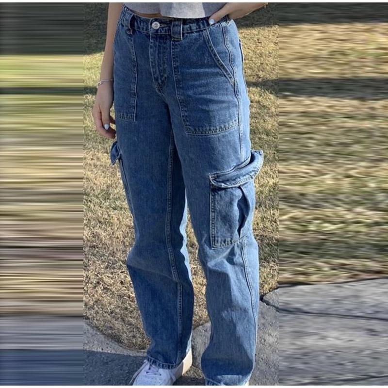 Women's Casual Workwear Jeans Multiple Pockets Wide Leg Loose Fit 2026 Spring Autumn New Style Popular Casual Denim Pants