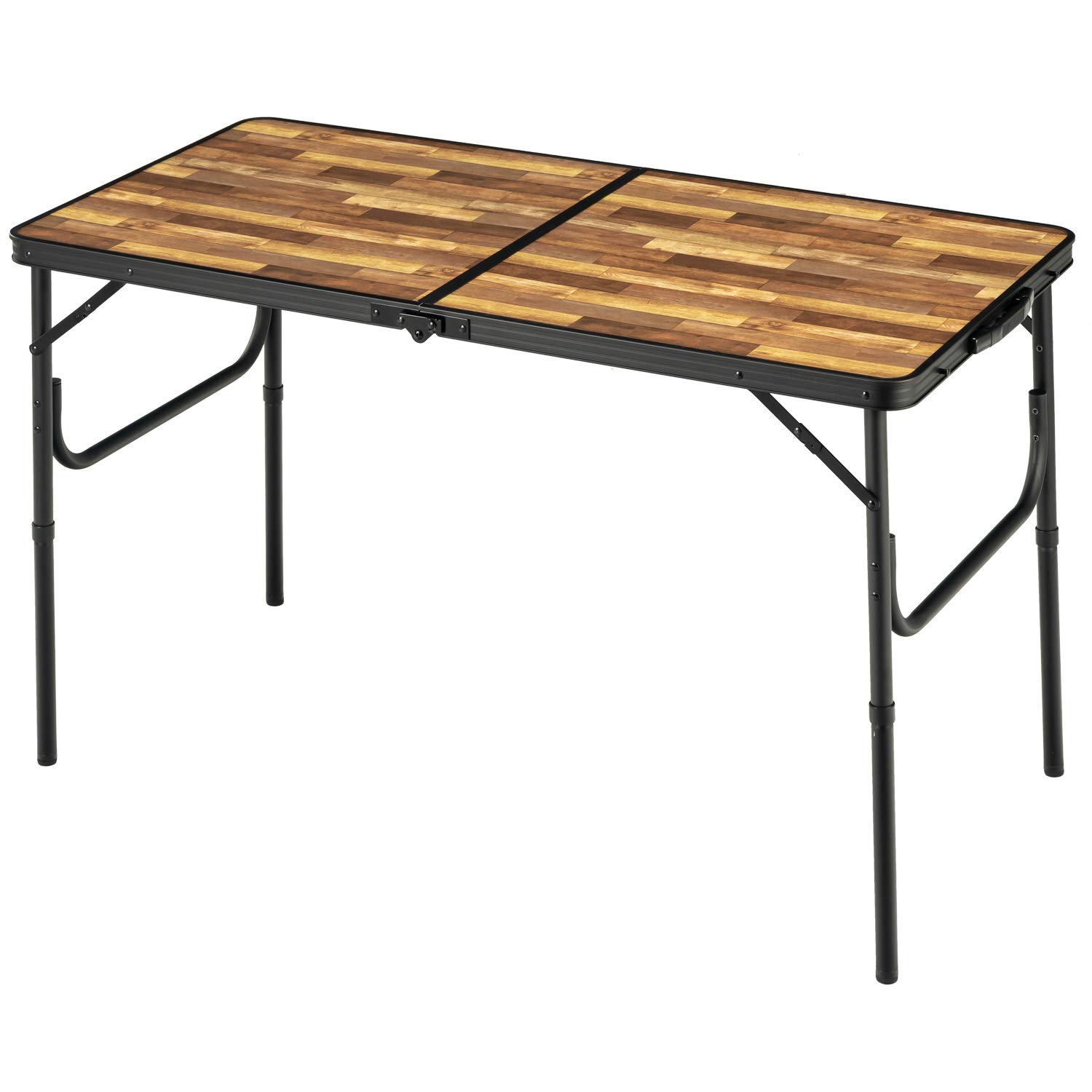 

BUNDOK Aluminum Folding Table M Wood Grain Foldable Top 120 x 60 cm 2 Height Adjustable BD-244WB Approx.