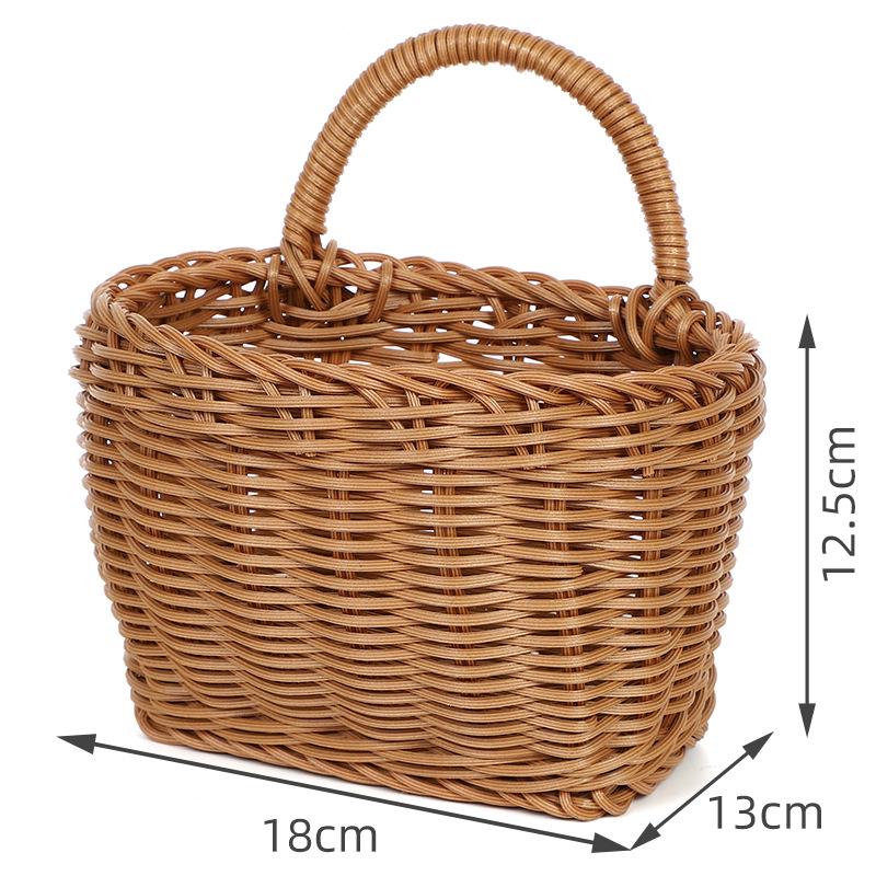 Imitation Rattan Kitchen Storage Basket Brown With Handle Hand-Woven Hanging Baskets Vegetable Fruit Flower Sundries Organizer