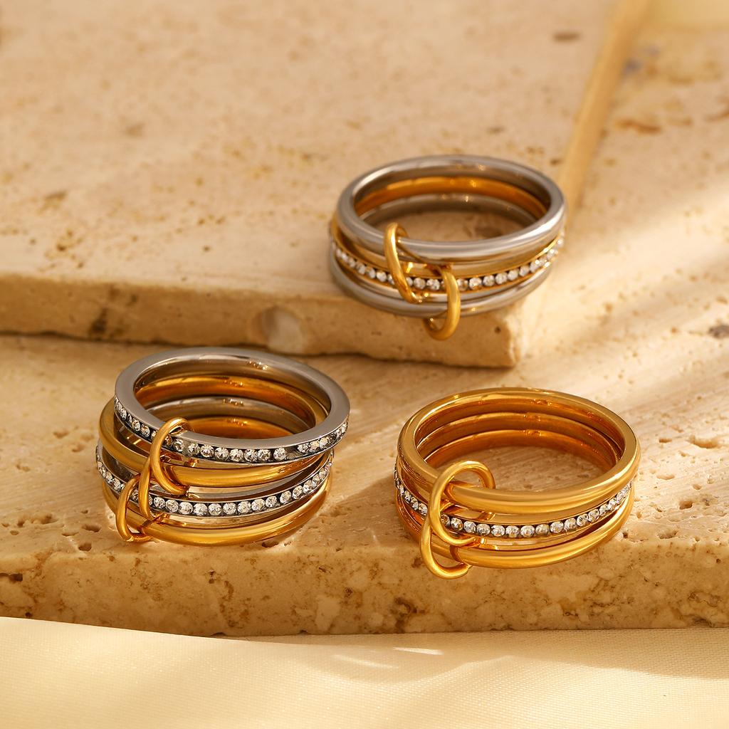 LATS Gold-plated Stainless Steel Multi-layered Contrasting Stacking Rings for Women Hand Jewelry