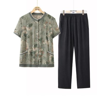 Elegant Women's Breathable Round Neck Shirt Set for Seniors