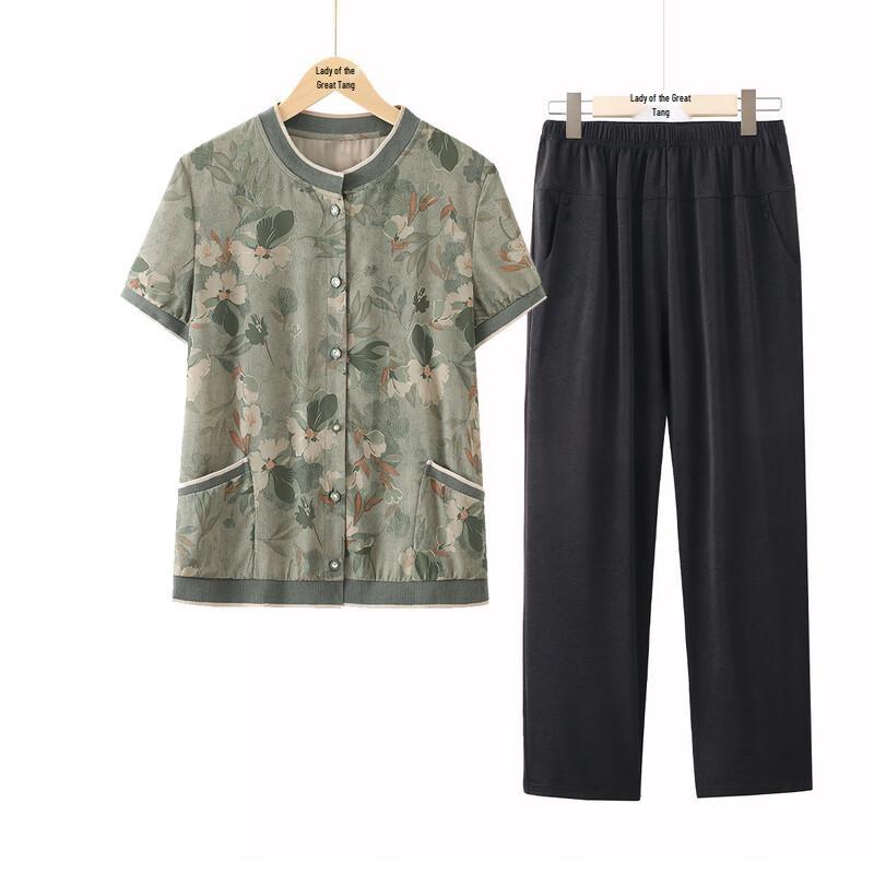 

Elegant Women s Breathable Round Neck Shirt Set for Seniors XL