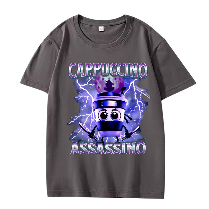 Italian Brainrot Cappuccino Assassino Funny Graphics T Shirt men women Oversized 100% Cotton short sleeve Summer top Unisex tee