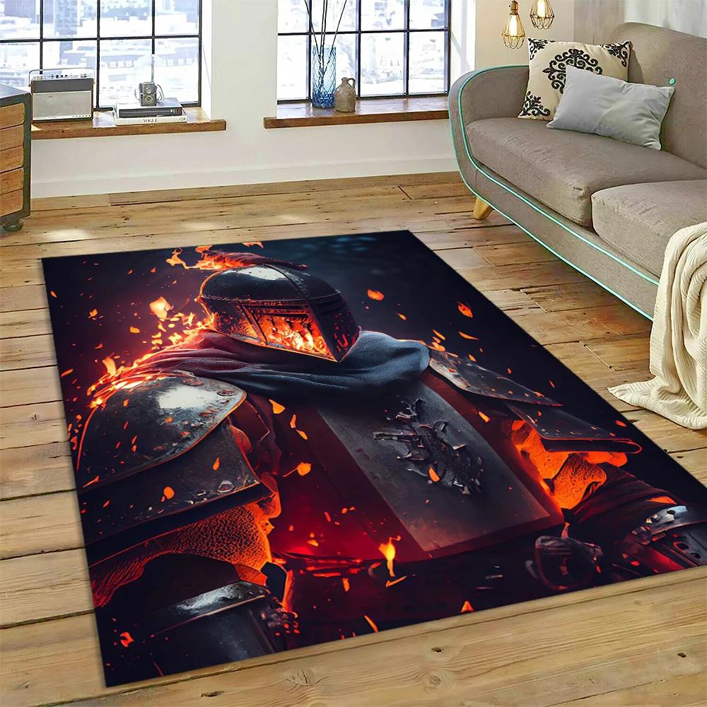 3D Templar Black Knight Crusaders Cartoon Carpet Rug for Home Living Room Bedroom Sofa Doormat Decor,Kids Area Rug Non-slip Mat