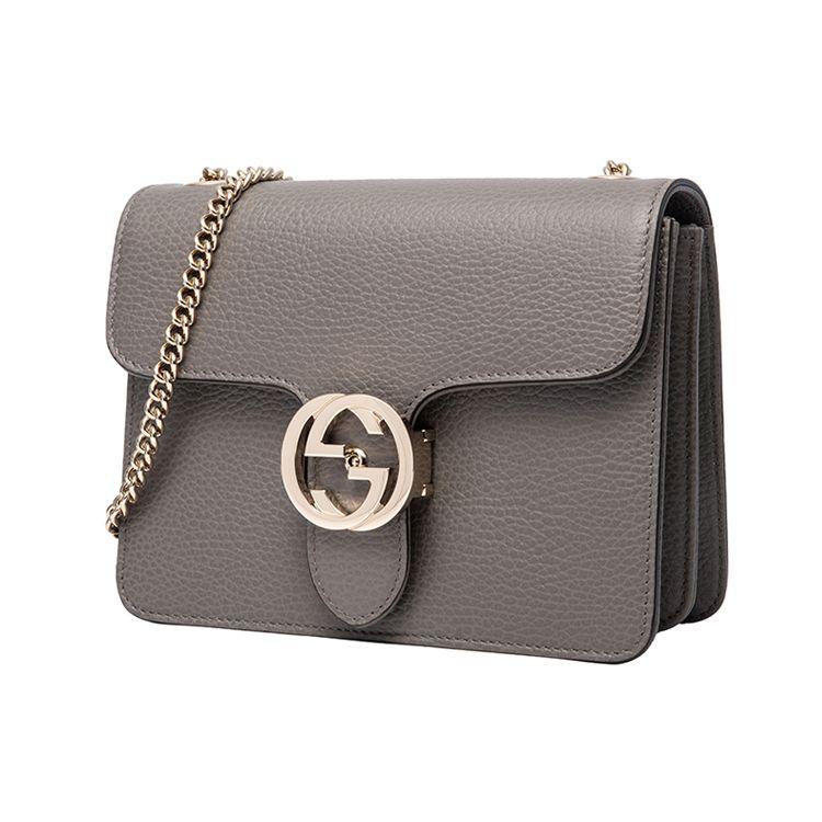 Gucci GG Interlocking Mini Crossbody Bag Grey Leather Gold Hardware Daily Use 510304-CAO0G-1226