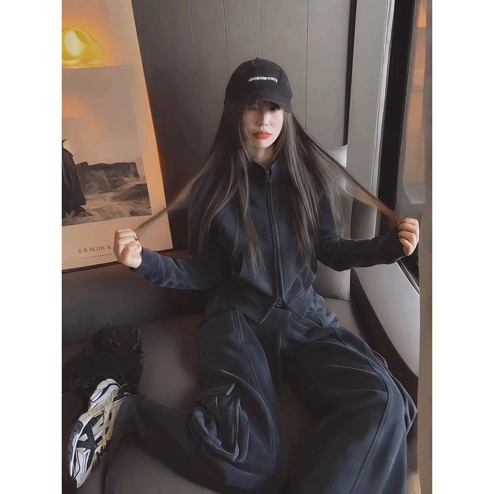 European Women's High-End Casual Sportswear Set: Plus Velvet Hoodie & Wide-Leg Pants for Autumn/Winter 2025
