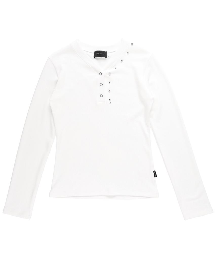 Bonbaihan Stud Neckline Long Sleeve White