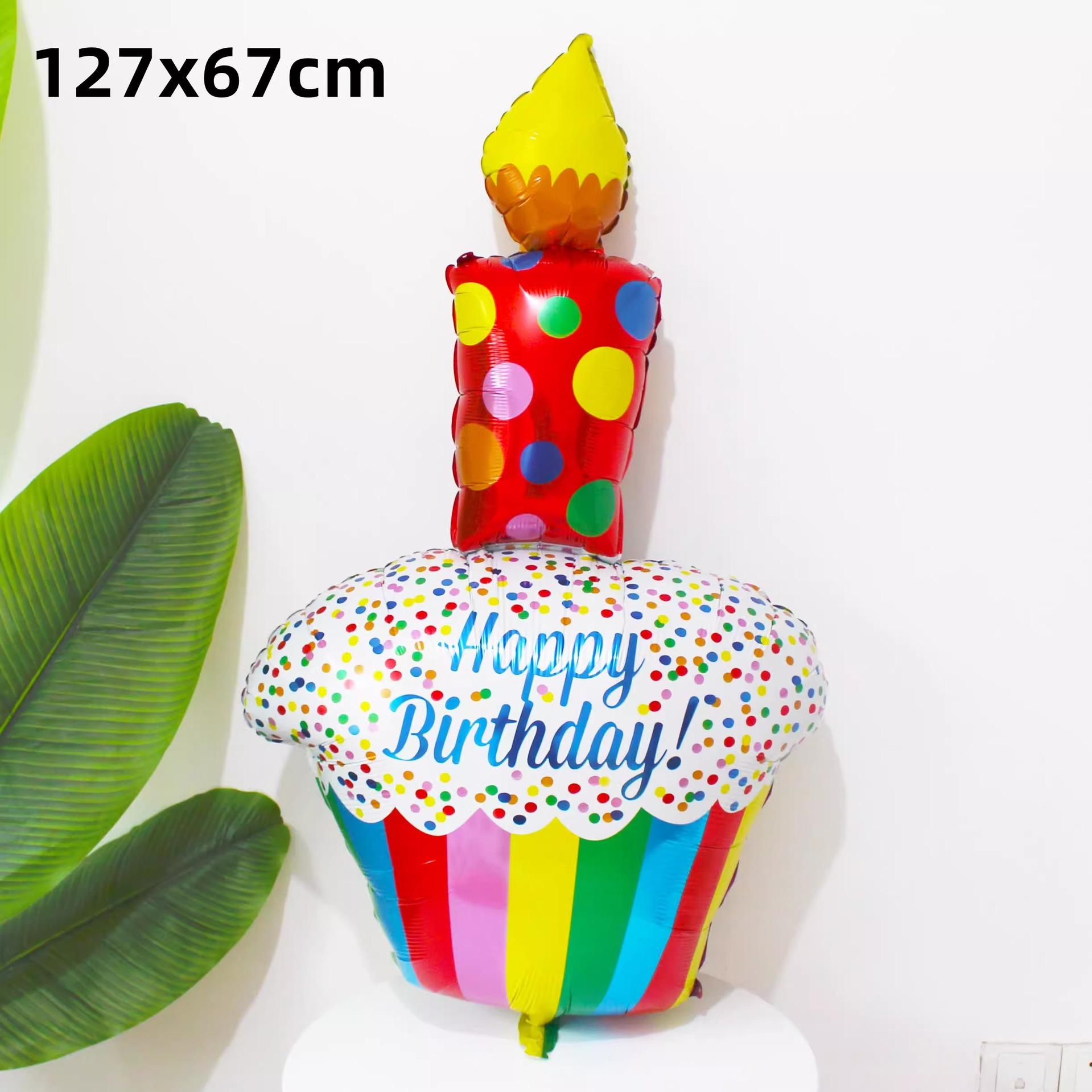 

Colored Large Birthday Cake Aluminum Film Balloon, Photo Props, Children S Baby Party Setting Scene Decoration Colored Striped Candle Cake