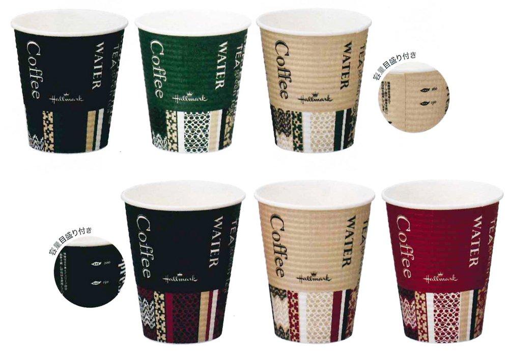 Sunnap Commercial Insulated Paper Cups, 260ml, Pack of 50, Embossed, Hallmark Cafe Design, Capacity Graduations, 3 Colors (Glare), Made In Japan,