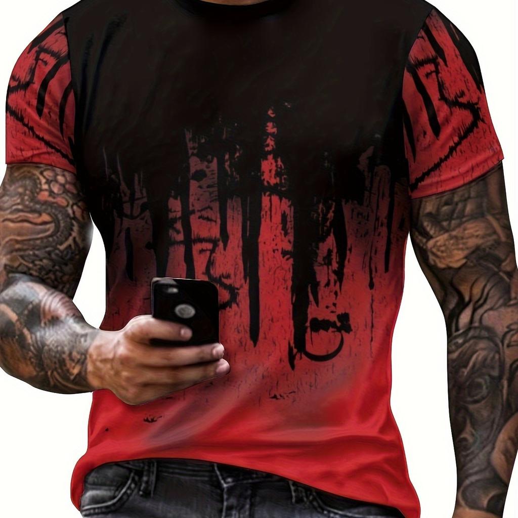 Paint Splash Print Men's Graphic Design Crew Neck T-shirt Casual Comfy Tees Men's Clothing Tops For Daily Gym Workout Running