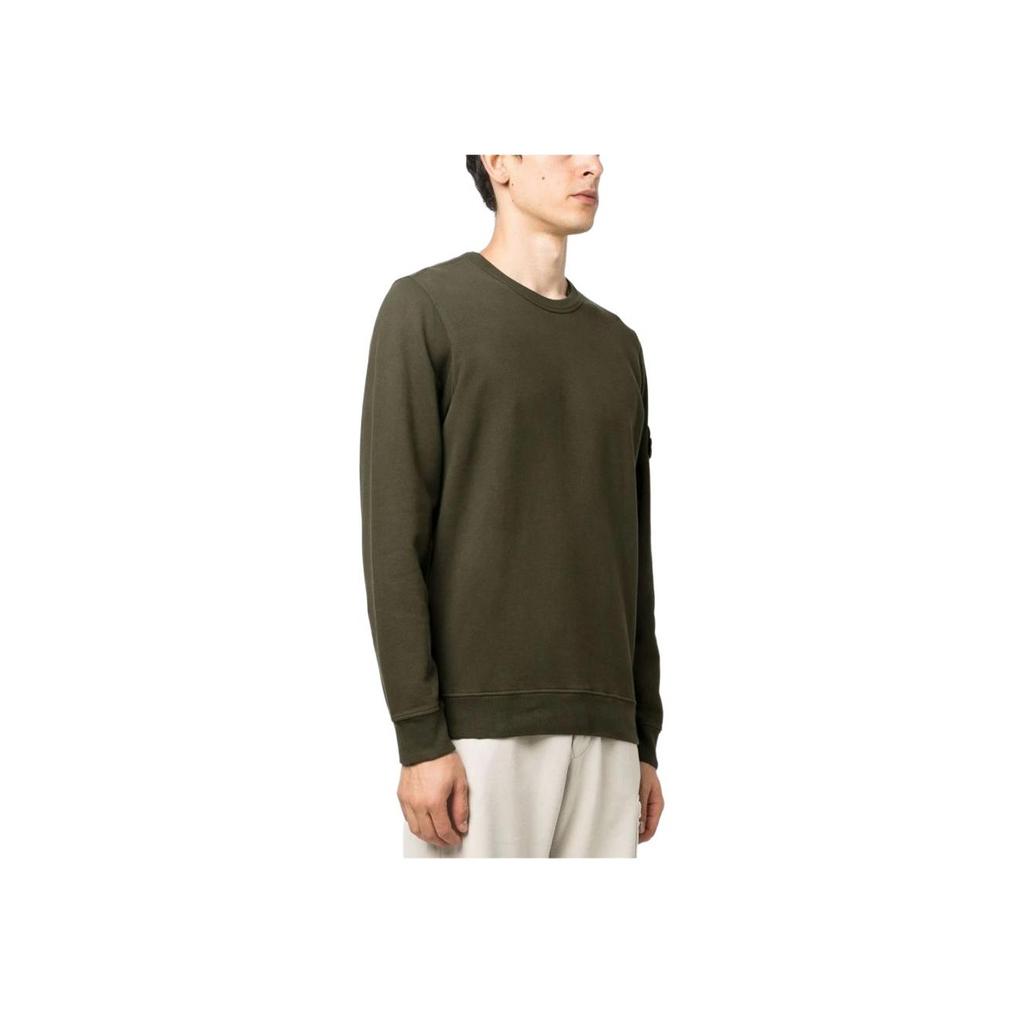 Stone Island Fitted Crew Neck Solid Color Brand Print Logo Long Sleeve Sweatshirt Men sweatshirt Olive-Green 791562420V0058