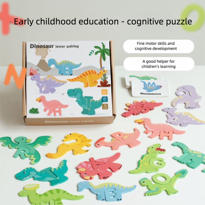 Wooden creative dinosaur 26 letters, early childhood educational puzzle toys, enlightenment learning games, children's teaching