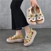 Johnature Retro Genuine Leather Flower Flat Platform Sandals Versatile Soft Soled Women's Shoes