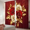 2Pcs Red And Golden Rose Floral Curtain Modern Arts Design Suitable For Bedroom Bathroom Living Room Dining Room Study Room