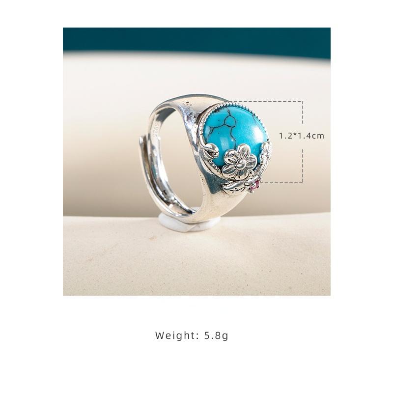 BELLA BOX Nachahmung S925 Thai Silber Temperament Türkis Blütenblatt Offenen Ring Für Frauen Hochzeit Engagement Party Trendy Schmuck