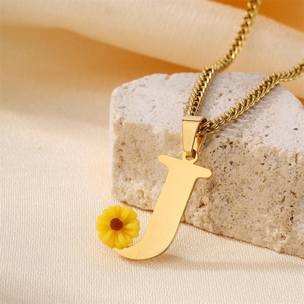 Atoztide Color Flower Initial Letter Pendant Necklace for Women Chunky Alphabet Name Drop Choker Chain Jewelry Mothers Day Gift