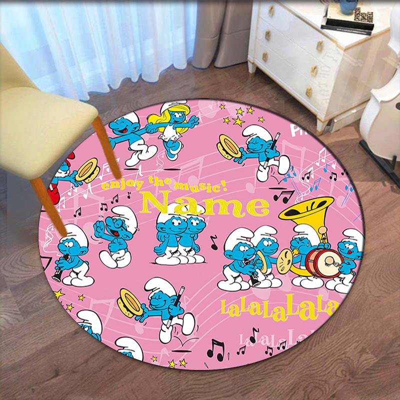 Custom Name The Smurfs Printed Round Rug Carpet Chair Rug Area Rug Entryway Doormats,for Office Chair Living Room Bedroom Kitchen Room.