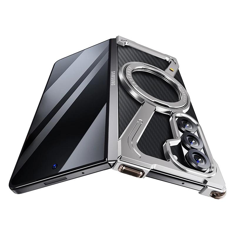 

Z-подібний безрамковий чохол з алюмінієвого сплаву з магнітним тримачем-подушкою безпеки та металевим бампером для телефону Samsung Galaxy Z Fold 7 6 5, протиударний чохол galaxy z fold 7 бежевий